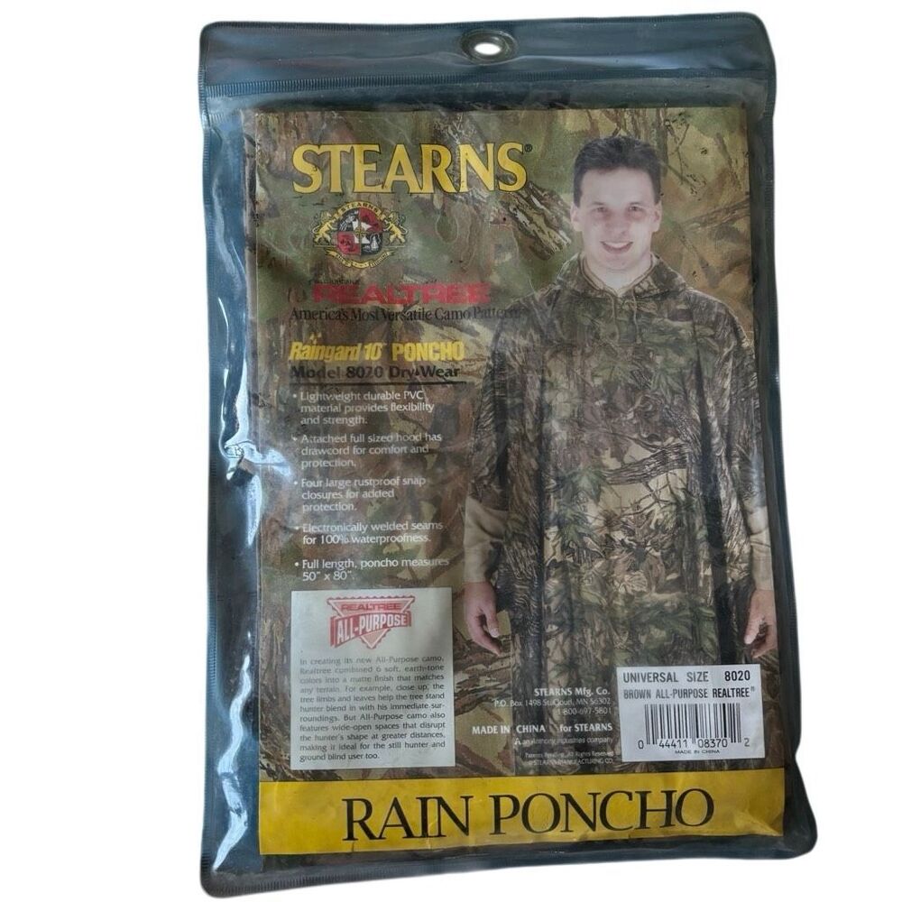 Vintage Stearns Raingard 10 Rain Poncho Realtree Camo All Purpose Model 8020 NOS